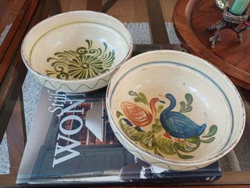 2x Aardewerk Schalen Handgemaakt Brocante Franse  beschikbaar voor biedingen