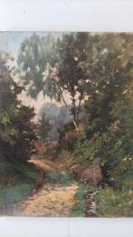 1915 Onduidelijk gesigneerd oud antiek schilderij landschap., Ophalen of Verzenden