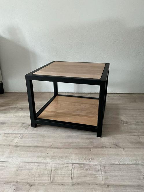 Bijzettafel - Handgemaakt - Eiken/Zwart - 65x65x50cm, Huis en Inrichting, Tafels | Bijzettafels, Zo goed als nieuw, Vierkant, 45 tot 60 cm