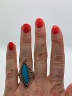 V915 Prachtige zilveren ring turkoois markasiet maat 19, Sieraden, Tassen en Uiterlijk, Ringen, 19 tot 20, Ophalen of Verzenden