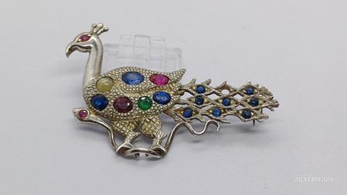 Zilveren Pauw Broche met Edelstenen, Sieraden, Tassen en Uiterlijk, Broches, Gebruikt, Zilver, Zilver, 4 tot 7 cm, Met edelsteen