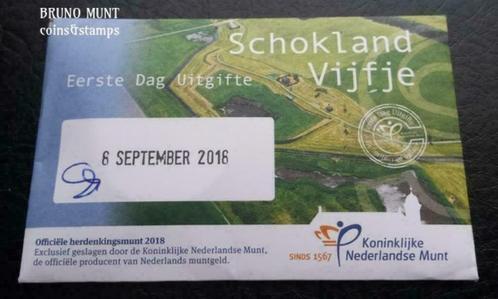 Het Schokland Vijfje Eerste Dag Uitgifte in Coincard, Postzegels en Munten, Munten | Nederland, Setje, Euro's, Verzenden