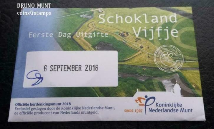 Het Schokland Vijfje Eerste Dag Uitgifte in Coincard, Postzegels en Munten, Munten | Nederland, Setje, Euro's, Verzenden