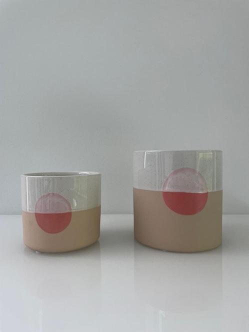 2 Keramieken Bloempotten 'Pink Sunset' – Modern Design, Tuin en Terras, Bloempotten, Nieuw, Aardewerk, Binnen, Minder dan 40 cm