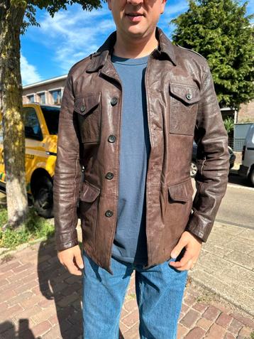 Bruine leren jas - Tommy Hilfiger - Maat L (52) beschikbaar voor biedingen