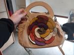 Italiaanse leren tas met bloem, Ophalen of Verzenden, Gebruikt, Beige, Handtas