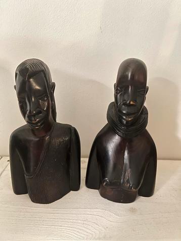 Afrikaanse (Masai paar) Ebbenhout Beelden - Set van 2 beschikbaar voor biedingen