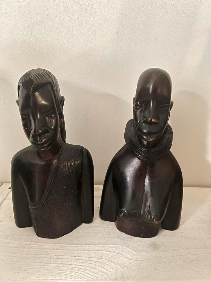 Afrikaanse (Masai paar) Ebbenhout Beelden - Set van 2, Antiek en Kunst, Kunst | Niet-Westerse kunst, Ophalen of Verzenden