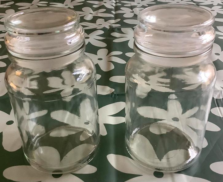 Douwe Egberts glazen voorraadpotten, Huis en Inrichting, Keuken | Potten en Pannen, Zo goed als nieuw, Pot, Bus of Blik, Glas