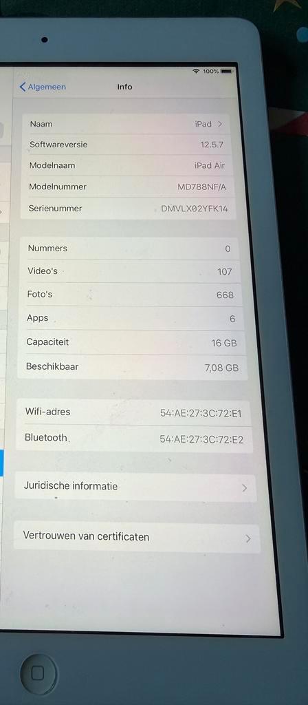 Apple iPad Air (A1474 - MD788NF/A), Computers en Software, Apple iPads, Gebruikt, Apple iPad Air, Wi-Fi, 10 inch, 16 GB, Zilver