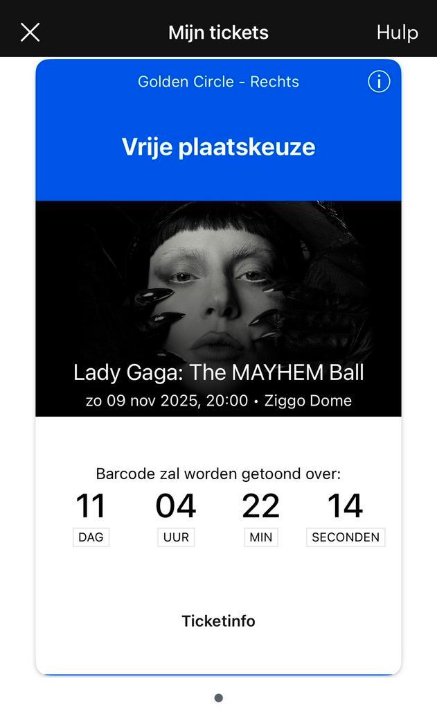 Lady Gaga ziggodome 9 november golden circle right, Tickets en Kaartjes, Concerten | Pop, Eén persoon, November