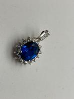 B390 Prachtige zilveren hanger art nouveau blauwe saffier, Overige voorstellingen, Ophalen of Verzenden, X, Met edelsteen