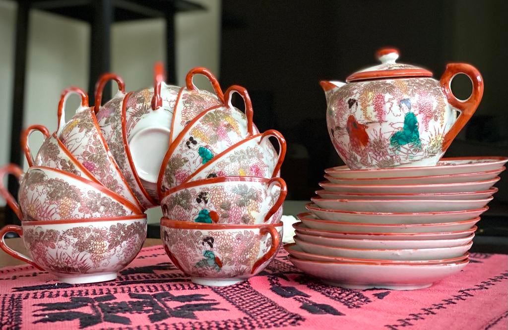 Vintage Japanese Kutani Eggshell Porcelain Tea Set Wisteria, Ophalen of Verzenden