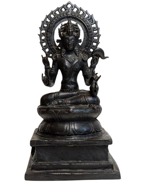 Oude Bronzen Vishnu – Lotusvoetstuk, Amsterdam Provenance, Huis en Inrichting, Woonaccessoires | Boeddhabeelden, Gebruikt, Ophalen of Verzenden