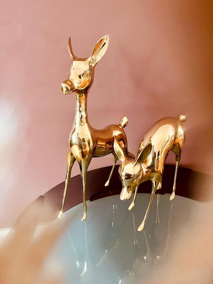 Uniek! XL koperen bambi herten, Antiek en Kunst, Kunst | Beelden en Houtsnijwerken, Ophalen of Verzenden