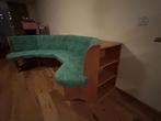 Hoekbank massief hout, groene bekleding + opbergkast, Ophalen, Gebruikt, Hout