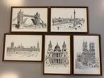 5 tekeningen Londen en Parijs, Ophalen, Minder dan 50 cm, Tekening, Zo goed als nieuw