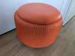 Vintage skai poef met opbergruimte oranje, Huis en Inrichting, Banken | Voetenbanken en Poefen, Kunststof, Minder dan 50 cm, Rond