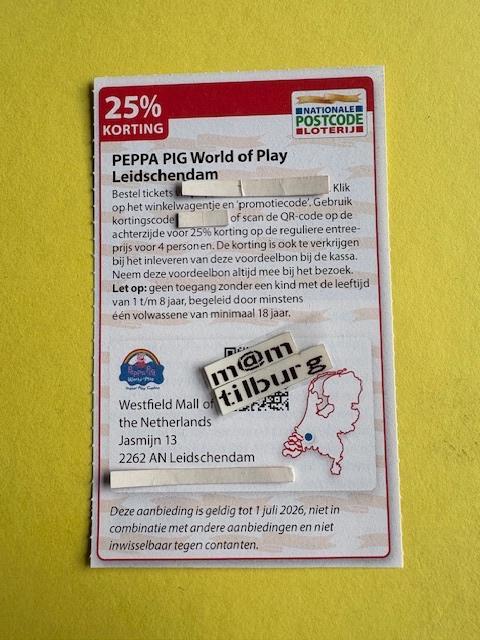 PEPPA PIG World of Play Leidschendam 25% korting, Tickets en Kaartjes, Kortingen en Cadeaubonnen, Drie personen of meer, Kortingsbon