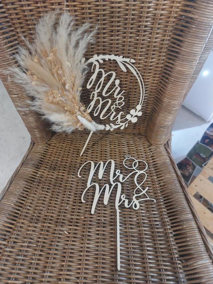 Mr & Mrs Taarttoppers - Bruiloft Decoratie, Huis en Inrichting, Woonaccessoires | Overige, Zo goed als nieuw, Ophalen of Verzenden