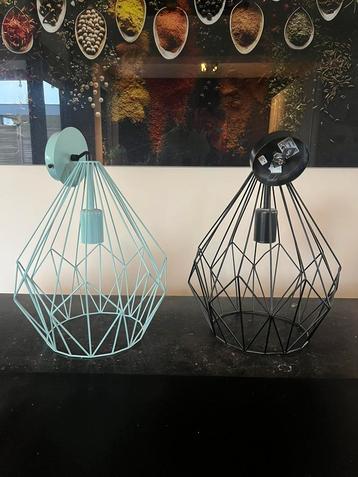 Twee moderne draadlampen – zwart & mintgroen – setprijs! beschikbaar voor biedingen