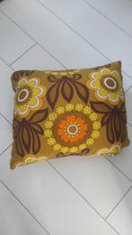 Vintage kussen katoen bloemen groen geel oranje, Ophalen of Verzenden, Gebruikt, Geel, Rechthoekig