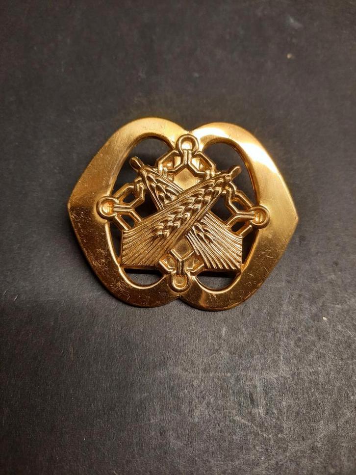 Goudkleurige embleem met Graanmotief voor op een Baret, Sieraden, Tassen en Uiterlijk, Broches, Gebruikt, Koper, Goud, 4 tot 7 cm