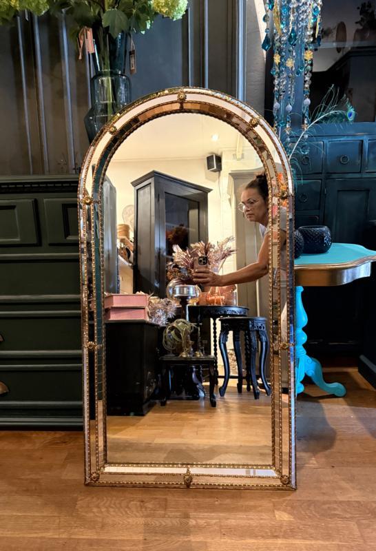 Spiegel Hollywood Regency wandspiegel seventies messing VdlM, Huis en Inrichting, Woonaccessoires | Spiegels, Zo goed als nieuw