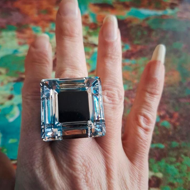 Unieke zilveren ring (925) Jacek Ostrowski met XXL kristal, Sieraden, Tassen en Uiterlijk, Ringen, Zo goed als nieuw, Dame of Heer