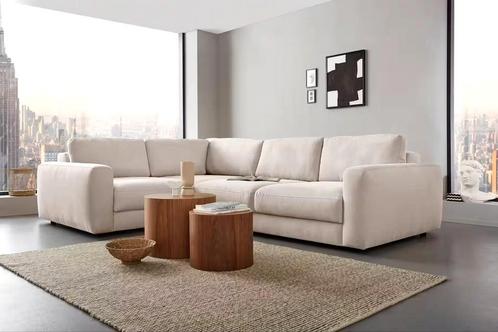Nieuwe trendy hoekbank loungebank beige structuurstof, Huis en Inrichting, Banken | Bankstellen, Nieuw, Vierpersoons of meer, 150 cm of meer