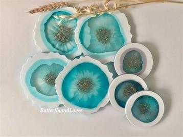 Prachtige luxe turquoise wit onderzetters glitter Epoxy Art beschikbaar voor biedingen