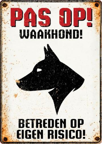 Metalen waakbord: Pas op! Waakhond! beschikbaar voor biedingen