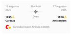 Vliegticket Curaçao - Amsterdam Corendon, Eén persoon, Vliegtuig, Met bestemming of datum