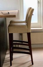 Barkrukken (3) met cremekleurig leren bekleding, Huis en Inrichting, Barkrukken, Met voetsteun, Hout, Ophalen of Verzenden, Zo goed als nieuw