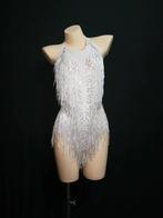 Dames witte glitter bodysuit jumpsuit feest festival outfit, Verzenden, Maat 46/48 (XL) of groter, Nieuw, Overige thema's