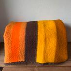 Vintage Deken Acryl. Bruin Oranje Geel, Retro, 70s Gestreept, Gebruikt, Tweepersoons, Oranje, Ophalen of Verzenden
