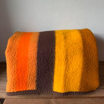 Vintage Deken Acryl. Bruin Oranje Geel, Retro, 70s Gestreept beschikbaar voor biedingen