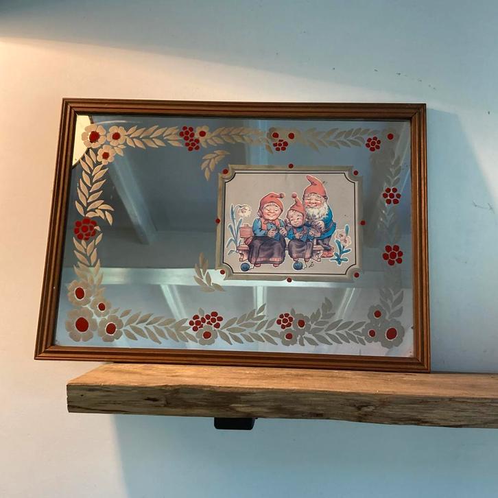 Vintage David de Kabouter Spiegel 46x33, Antiek en Kunst, Curiosa en Brocante, Ophalen