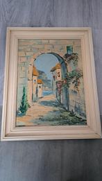 Schilderij - Mediterraans Dorp, Antiek en Kunst, Kunst | Schilderijen | Klassiek, Ophalen