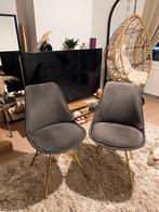 2 Velvet grey chairs with gold legs- Excellent condition, Huis en Inrichting, Stoelen, Ophalen, Zo goed als nieuw, Metaal, Eén