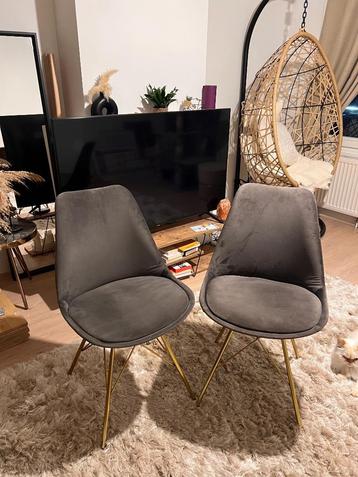 2 Velvet grey chairs with gold legs- Excellent condition  beschikbaar voor biedingen