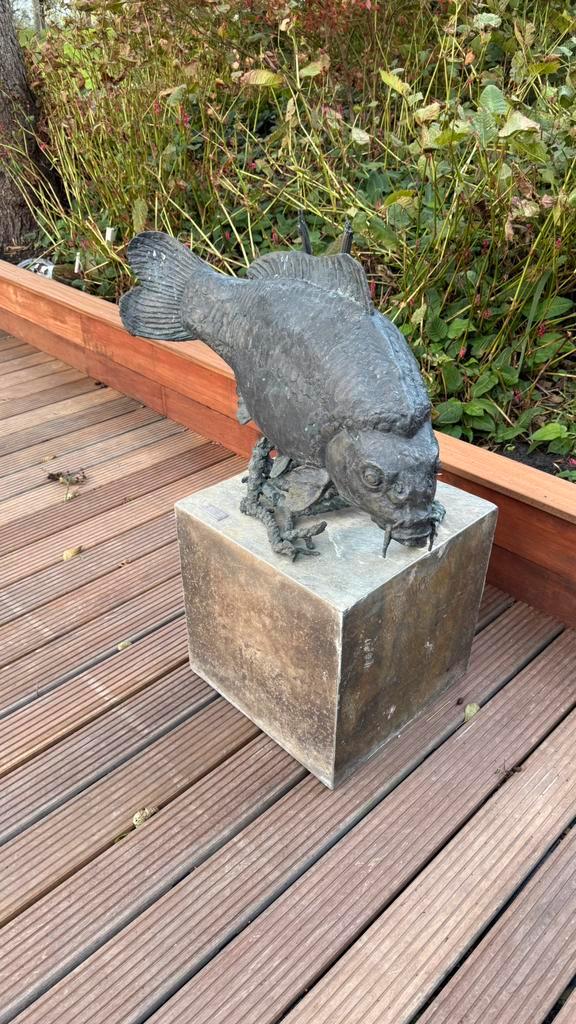 Bronzen karper Marcus Ravenswaaij, Tuin en Terras, Tuinbeelden, Zo goed als nieuw, Overige materialen, Ophalen