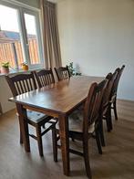 Houten eettafel met 6 bijpassende stoelen, Huis en Inrichting, Tafels | Eettafels, Ophalen, 100 tot 150 cm, Landelijk, Vijf personen of meer