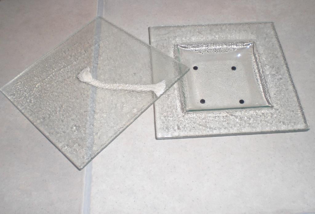 vierkant glazen waxinelicht sfeerlicht olielampje, hangmandj, Overige materialen, Ophalen of Verzenden, Zo goed als nieuw, Grijs