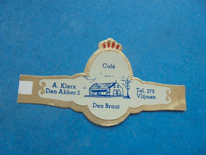 Sigarenband Café Den Braai in VLIJMEN A. Klerx, Verzamelen, Rookartikelen, Aanstekers en Luciferdoosjes, Zo goed als nieuw, Sigarenbandjes