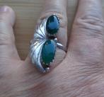 zilveren Navajo ring met groene stenen [039], Sieraden, Tassen en Uiterlijk, 18 tot 19, Verzenden, Zo goed als nieuw, Met edelsteen