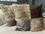 Leder & bont woonkussen, Huis en Inrichting, Ophalen of Verzenden, Zo goed als nieuw, Vierkant