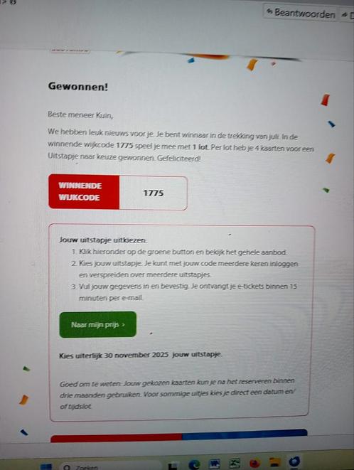 Postcodeloterij leuk dagje weg 4 personen, Tickets en Kaartjes, Recreatie | Pretparken en Attractieparken, Drie personen of meer