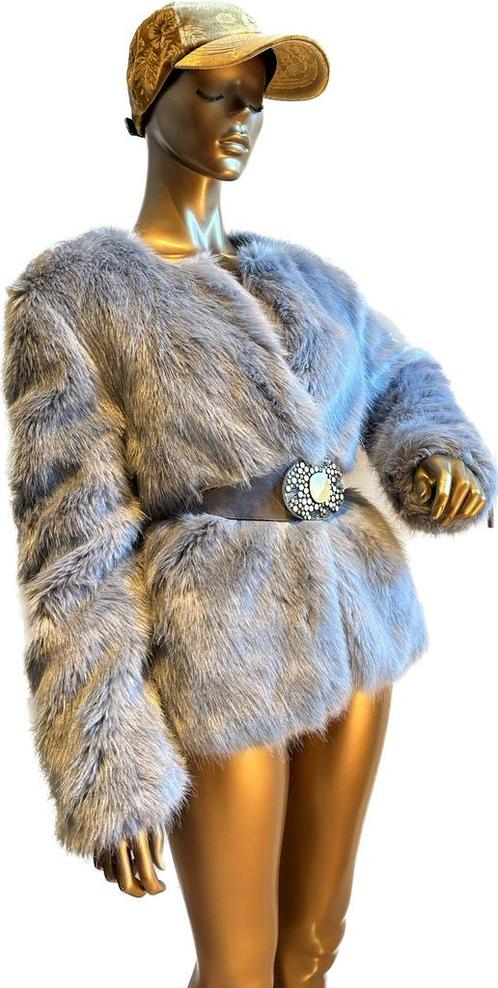 Langharige faux fur grijze jas  hippie boho bohème L, Kleding | Dames, Jassen | Winter, Zo goed als nieuw, Ophalen of Verzenden