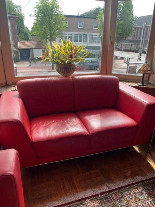Bankstel(len) van rood leer, Huis en Inrichting, Banken | Bankstellen, Gebruikt, 150 tot 200 cm, 75 tot 100 cm, Leer, Ophalen